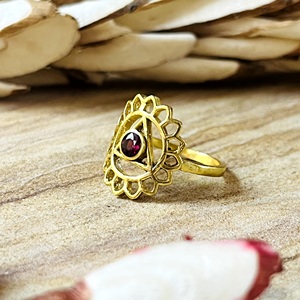 Market Favorite Boho Chakra Garnet <b>Ring</b> Ethnic Brass <b>Rings</b> for Women 18k Gold Plated Floral Lotus <b>Statement</b> Wholesale/OEM/ODM - Product Image 5