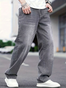 Jeans de Mezclilla para Hombre de Alta Calidad, Corte Regular, Pierna Recta, Estilo Urbano, Poliéster/Algodón Transpirable, Cintura Media, Lavado Químico - Product Image 6