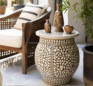 Tabouret ovale moderne et écologique en incrustation d'os, couleur et design personnalisables, fabriqué à la main par ARTISAN CRAFT pour la maison, l'hôtel et l'appartement - Product Image 1