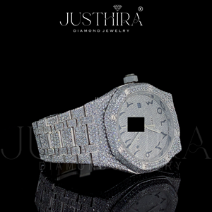 Montres analogiques de luxe en acier inoxydable avec chiffres arabes blancs, mouvement automatique, 20 mm, Hiphop, Moissanite VVS, étanches, diamants - Product Image 4