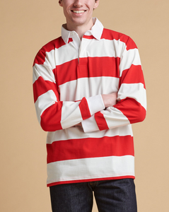 Polo de rugby pour hommes en gros – Coton/Polyester confortable, logo personnalisé, fabrication OEM, style vintage, coupe ample sportive, imprimé rayé - Product Image 1