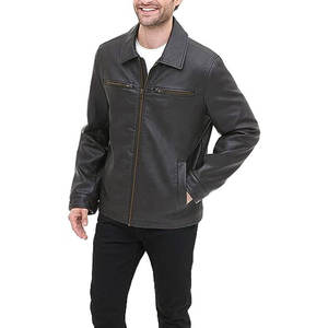 Men's Black PU Leather <b>Jacket</b> Turn-Down Collar Zipper Closure Slim Fit Casual Autumn Wear - Product Image 4