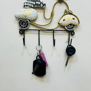 Porte-clés mural en métal avec 4 crochets, motif animal de dessin animé mignon, design décoratif fait main - Product Image 3
