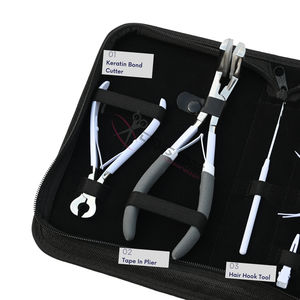 Kit d'outils pour extensions de cheveux Salon White : Pince à bandes adhésives, Coupe-bandes, Crochet de tirage, Mini-ciseaux, Aiguilles courbées, Pinces de coiffure - Product Image 3