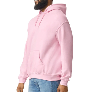 Men's <b>Pink</b> Embroidered Hooded <b>Sweatshirt</b> Regular Fit Solid Color 100% Cotton Fleece Casual with Front Pocket Winter Wear - Product Image 2