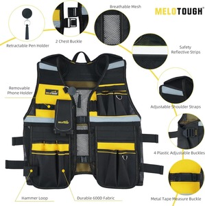 Gilet de sécurité haute visibilité MELOTOUGH noir et jaune pour homme, veste réfléchissante en polyester respirant, uniforme de travail toutes saisons - Product Image 6