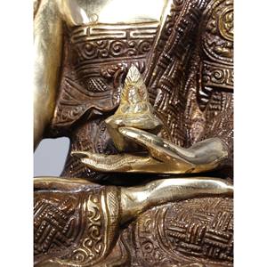 Sculpture en laiton de 12 pouces de bouddha de la médecine avec des symboles Ashtamangala sur une œuvre d'art historique élégante - Product Image 1