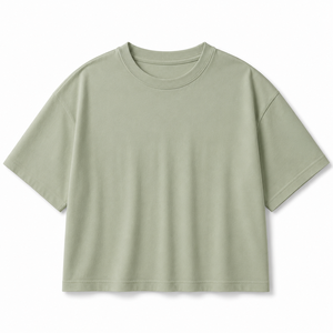 T-shirt court oversize 100 % coton tricoté anti-boulochage pour femme, col rond uni, manches courtes, style streetwear décontracté, logo personnalisé - Product Image 2