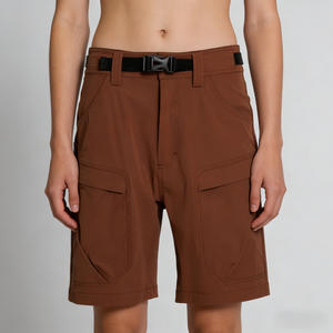 Shorts Bermuda en Coton Marron pour Homme, Taille Mi-Haute, Style Décontracté avec Poches, Tissu Uni Teint, Fermeture à Boutons - Product Image 4