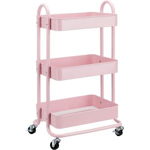 Chariot de cuisine roulant à 3 niveaux rose poudré, organisateur de rangement multifonctionnel en métal avec roues verrouillables, organisateur portable - Product Image 1