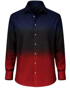 Camisa Formal Negra y Roja Ombre para Hombre, Algodón Premium, Manga Larga, Cierre de Botones, Estilo Casual Elegante, Fabricante OEM Personalizado, Suministro al por Mayor - Product Image 1