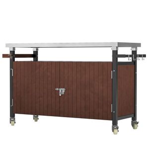 Carrello da Cucina per Esterni in Acciaio Inossidabile con Ganci per Piano di Lavoro e Porta Spezie - Product Image 1