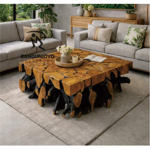 โต๊ะกาแฟแบบหมุนได้ทันสมัย ผลิตจากรากไม้สัก เพื่อเสริมสร้างบรรยากาศห้องนั่งเล่น - Product Image 1