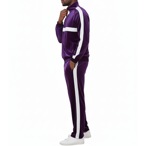 Survêtements violets tendance, nouveau design, haute qualité, imprimé color block, 100% coton, style panneau en velours - Product Image 6