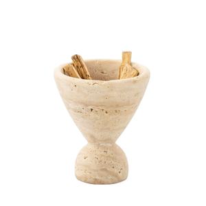 Quemador de Incienso de Piedra Travertino Natural en Forma de Copa, Soporte para Palo Santo y Resina, Taza de Incienso Escultural, Decoración del Hogar - Product Image 1