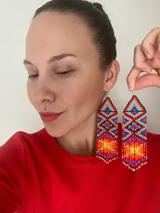Pendientes de Cuentas Multicolores de SUPER CALIDAD, Pendientes de Cuentas Coloridos, Pendientes Tribales con Flecos, PARA BODA - Product Image 1