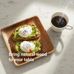Juego de 4 Platos Cuadrados de Madera de Acacia de Lujo, Platos de Madera Natural para Servir Cena, Aperitivos y Postres - Product Image 2