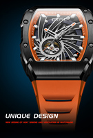 Montre automatique de luxe Bonest Gatti pour homme, forme tonneau, fond transparent, mouvement visible, bracelet en caoutchouc BG9902