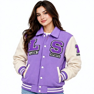 Factory Direct <b>Women</b> Wool Varsity Jackets Turn Down Collar Plain Winter Letterman Streetwear Fashion Custom College <b>Outerwear</b> - Product Image 1