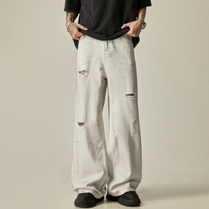 Mens Distressed Denim Pants Ripped Jeans Casual Streetwear Fashion Trousers with Comfortable Fit for Everyday Wear - Product Image 2