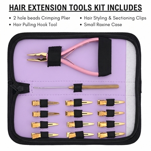 Kit complet d'installation d'extensions de cheveux Microlink, pince à sertir de 5 pouces, outil de fixation de perles, clips à crochet - Product Image 2