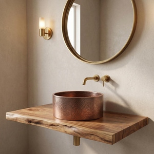 Hammered Copper <b>Round</b> Vessel Sink Contemporary Metal <b>Basin</b> for Washing Durable Countertop Sink - Product Image 3