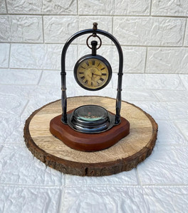 Vintage Brass <b>Desk</b> <b>Clock</b> with Compass Antique Nautical Table <b>Clock</b> Decorative Maritime Timepiece for Home Office Decor - Product Image 5