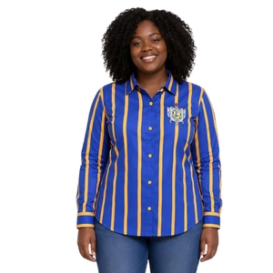 Camisa de satén a rayas Sigma Gamma Rho personalizada para mujer, blusa de manga larga con letras griegas, elegante, informal, de moda para hermandades - Product Image 1
