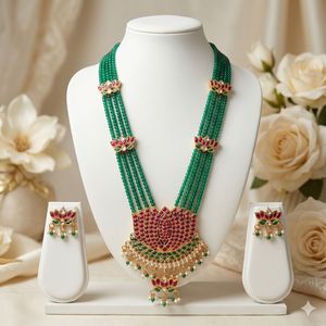Traditional South <b>Indian</b> Temple Long Bridal Necklace Set Alloy Gold Plated Zircon Earrings Vintage Wedding Engagement Gift Party - Product Image 2