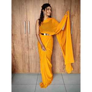 Sari fourreau tendance prêt-à-porter avec doublure tissée Zari en tissu Georgette, taille naturelle, grandes tailles - Product Image 2