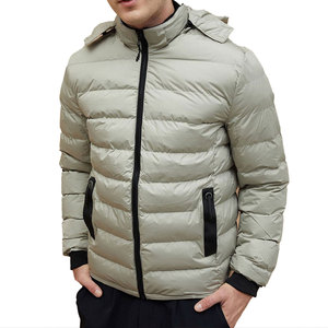 Chaqueta acolchada para hombre con cuello alto y cremallera, rellena de plumón, informal, de invierno, color gris claro y verde, para hombre. - Product Image 2