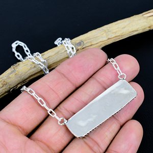 Collier barre artisanal en turquoise bleue naturelle à 100 %, plaqué argent 925, création de designer - Product Image 3