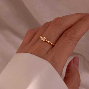 Zircon <b>Ring</b> 925 Sterling Silver 14K Rose Gold Plated Adjustable Resizable Dainty Gift For Her Jewelry - Product Image 1