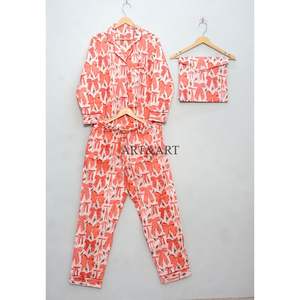 Ensemble de pyjama de luxe 100 % coton avec nœud imprimé, doux et confortable, idéal pour l'été, l'automne et le printemps, pour la nuit et la détente - Product Image 3