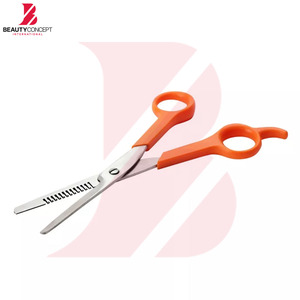 Ciseaux à effiler les cheveux professionnels en acier inoxydable avec manche en plastique orange, personnalisables avec logo, pour barbier, vente en gros - Product Image 2