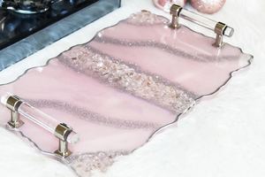 Handmade Sparkly <b>Silver</b> Glitter Resin Tray with Crystal <b>Silver</b> Handles Luxury Handmade Vanity W/Crystals <b>Coffee</b> - Product Image 2