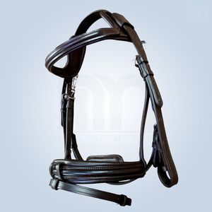 Brida de cuero anatómica para caballo, marrón oscuro, con narquiler acolchado elevado, monocorona y cabezada, suministros de equitación - Product Image 2
