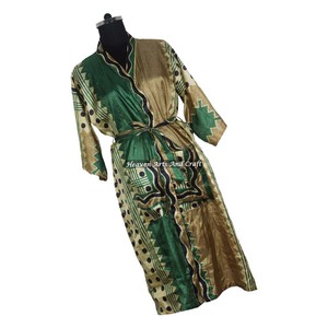 KL019 Robe de nuit longue kimono vintage en soie mélangée pour femme, style sari, séchage rapide, avec cordon de serrage, collection automne/hiver - Product Image 3