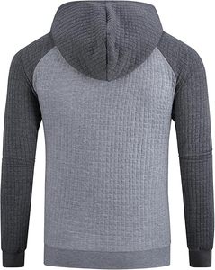 Sudadera con capucha a cuadros para hombre, con cierre de cremallera, ligera, de manga larga, con cordón ajustable, informal, deportiva, con bolsillo. - Product Image 3