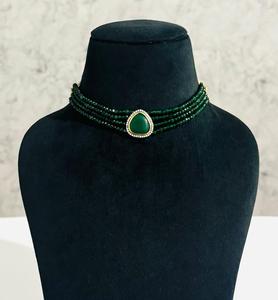 Elegant Green Stone Choker Necklace <b>Set</b> with Matching Earrings Gold Plated Traditional Indian <b>Bridal</b> Wedding <b>Jewelry</b> for Women - Product Image 3