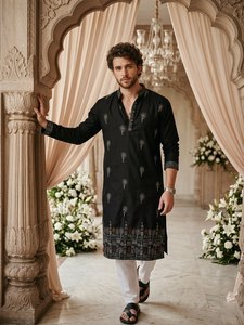 Kurta de Algodón para Hombre de NiMa Creations, Diseño Bordado, Corte Regular, Largo hasta la Rodilla, Estilo Tradicional Indio Pakistaní para Bodas y Fiestas - Product Image 4