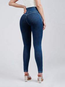 Jean en denim taille haute skinny pour femme, longueur intégrale, couleur unie, boutons sur le devant, style décontracté, mélange coton et élasthanne, collection printemps - Product Image 2