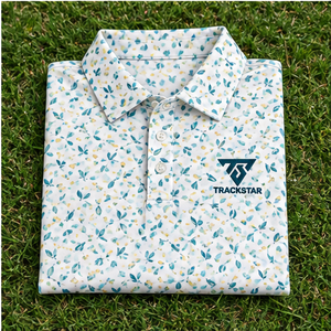 Trackstar Men's White <b>Blue</b> Gold Abstract Leaf Print <b>Polo</b> <b>Shirt</b> Short Sleeve Button Collar Golf <b>Shirt</b> Custom Logo - Product Image 6