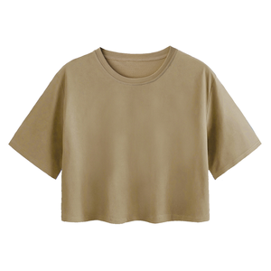 เสื้อครอปท็อปผู้หญิงคุณภาพสูง ผ้าฝ้ายพรีเมียม คอกลม แขนสั้น สไตล์ลำลอง สำหรับฤดูร้อน รับทำโลโก้ตามสั่ง OEM ODM - Product Image 2