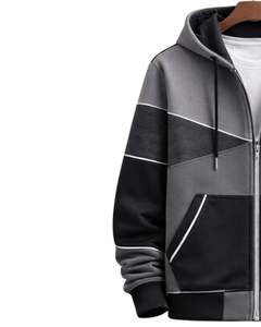 Sweat à capuche zippé personnalisé pour homme, gris et noir contrastés, en molleton de coton, style streetwear décontracté, veste d'hiver, fabricant sur mesure - Product Image 3