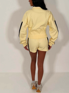 Women's Cotton/Poly Blank Full <b>Zip</b> Sweatshirt & Short Lounge Set OEM Design Pattern 320 Fleece Streetwear Jogging Tracksuit - Product Image 6