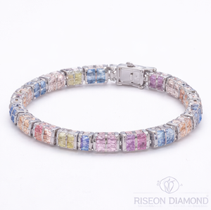 Multi color diamond tennis <b>bracelet</b> in 18K white gold princess cut lab grown diamonds vibrant spectrum contemporary luxury - Product Image 2