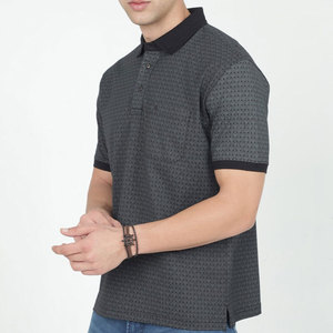 Polo à manches courtes pour homme, imprimé géométrique, en coton tricoté, coupe décontractée, respirant, avec poche - Product Image 1