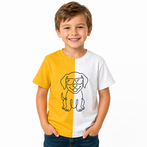 T-shirt en jersey de coton respirant pour homme, coupe classique, col rond, manches courtes, imprimé dessin animé chien mignon, 180g, décontracté, avec blocs de couleur sur le devant - Product Image 2
