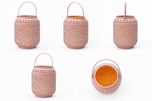 Lanterne suspendue en métal gravée, cadeau tendance, découpée, rose, lanterne suspendue, bougeoir votif marocain, terrarium, bougeoir votif pour la décoration - Product Image 5